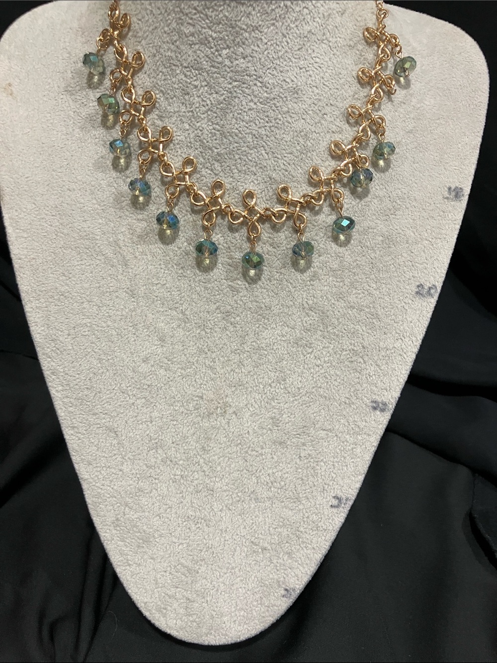 Gold-Link Necklace with Teal Crystal Drops